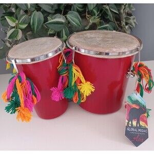 Global Mosiac Bongos with Tags 7" & 5" Musical Instrument